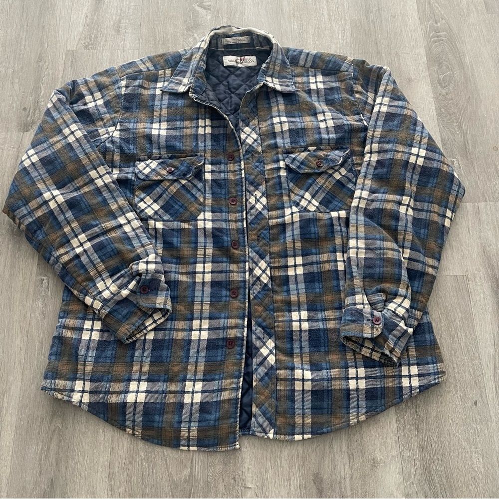 Vintage 70s 80s Windbreaker Brand Plaid Flannel Shirt Quilted Jacket Mens Large